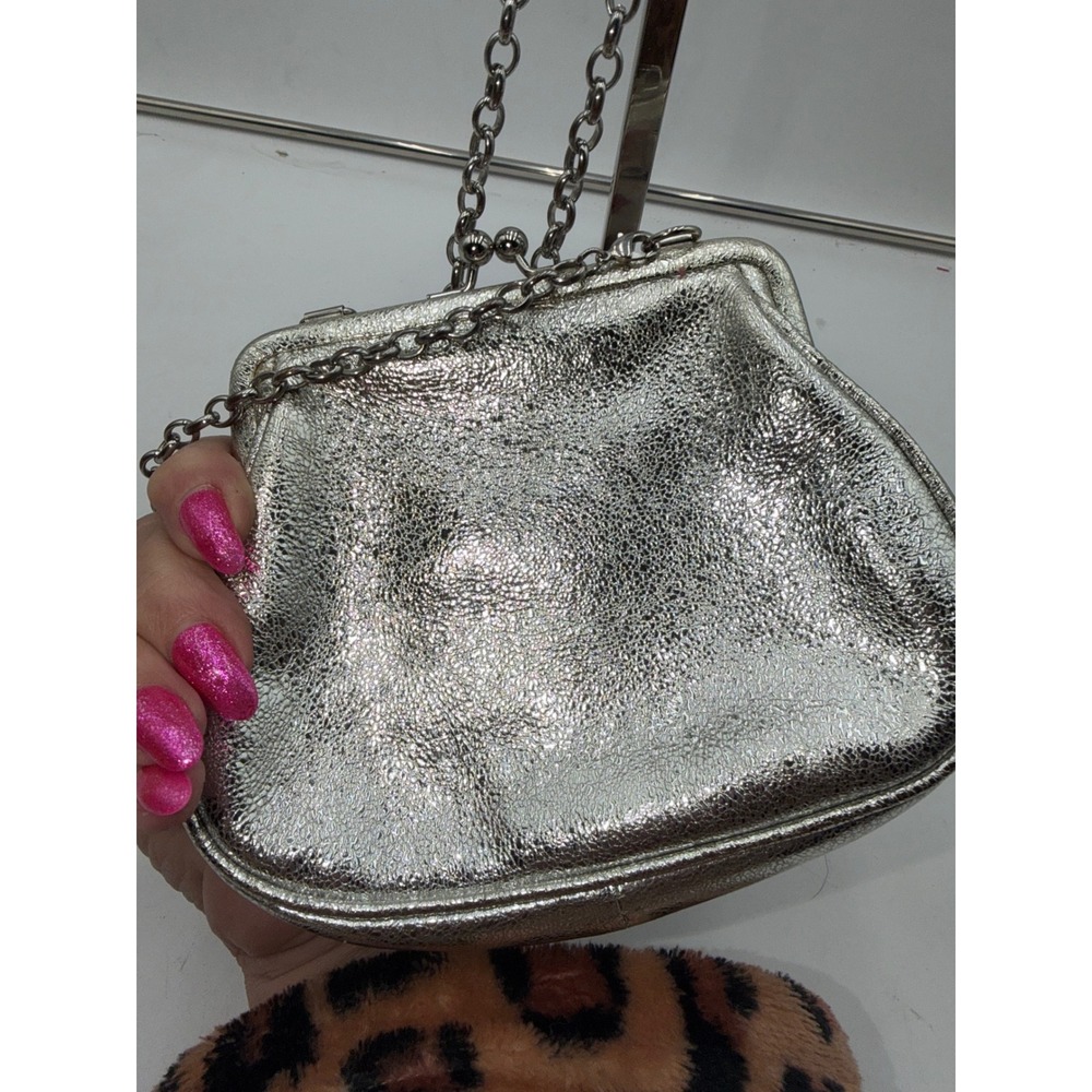 Brighton Vintage Love Caty Metallic Silver Leather Face Coin Purse Crossbody Bag - Picture 6 of 11
